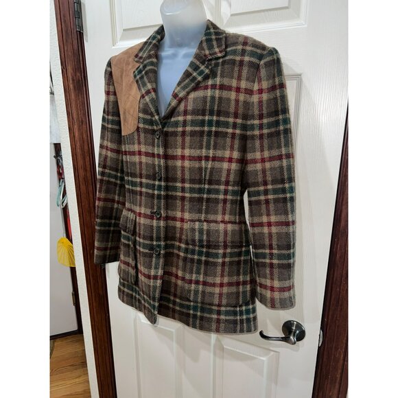 Vintage Ralph Lauren Plaid Wool Riding Blazer Jacket W/ Suede Accent Size 12 Bro - Picture 9 of 10
